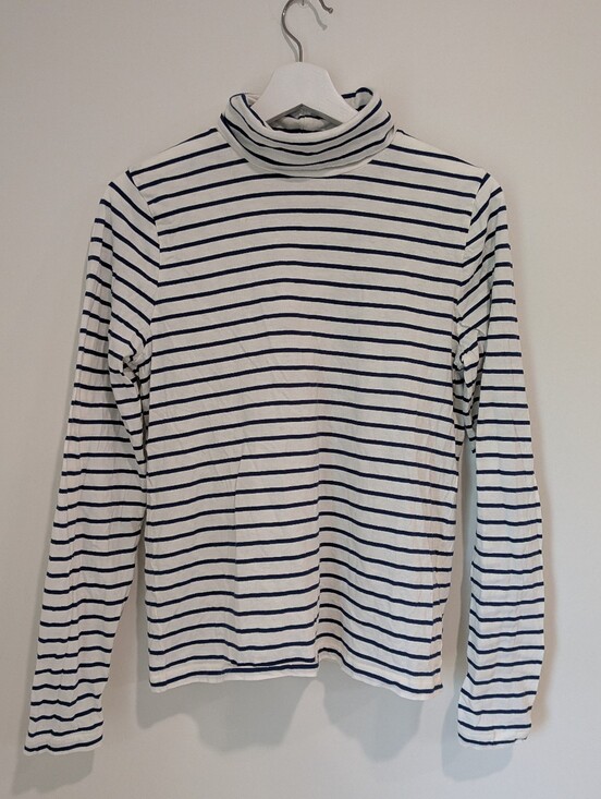 J. Crew Tops - J.Crew Turtleneck Top Women (L) White Navy Stripe Long Sleeve Cotton Nautical